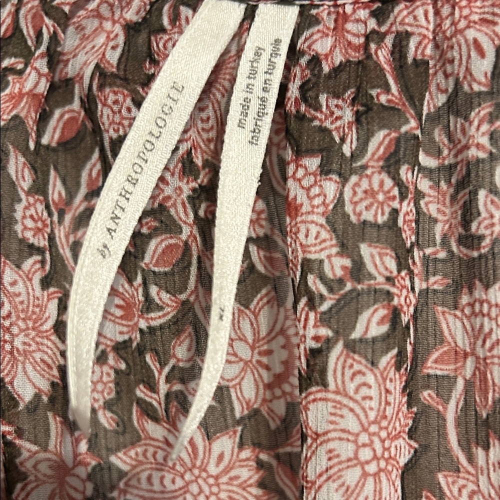 Anthropologie Floral Brown Blouse with Flutter Sleeves Size XL - Picture 2 of 8
